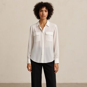 Equipment white sheer silk blouse top